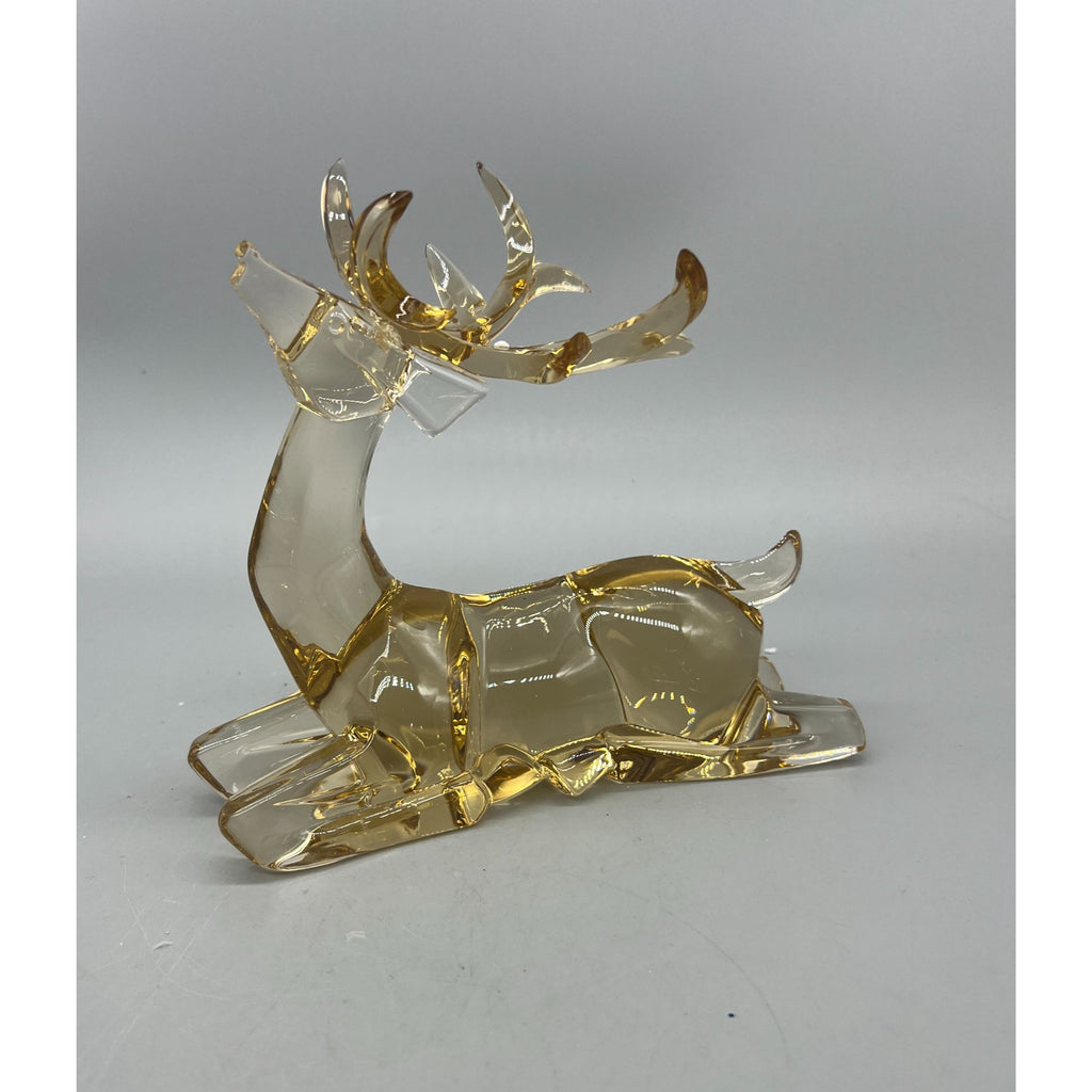 Vintage Amber & Clear Faceted Glass Reindeer Figurine  – Standing & Reclining Deer, 7.5" and 12" Sold Separatel