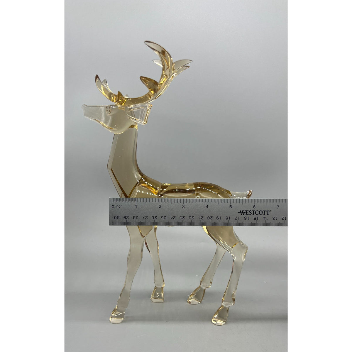 Vintage Amber & Clear Faceted Glass Reindeer Figurine  – Standing & Reclining Deer, 7.5" and 12" Sold Separatel