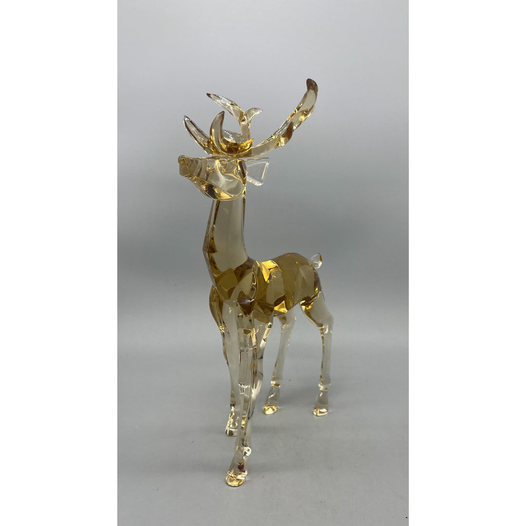 Vintage Amber & Clear Faceted Glass Reindeer Figurine  – Standing & Reclining Deer, 7.5" and 12" Sold Separatel