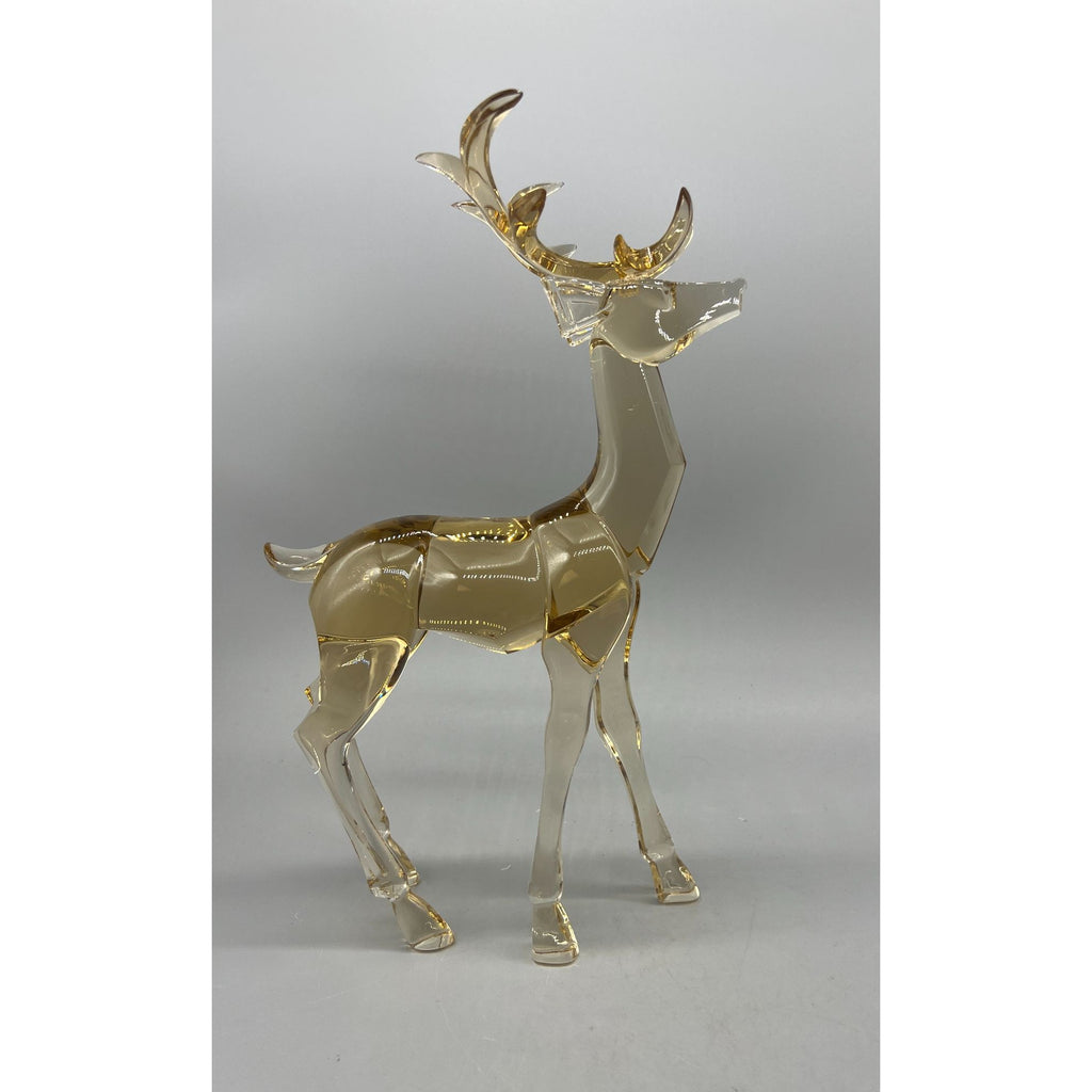 Vintage Amber & Clear Faceted Glass Reindeer Figurine  – Standing & Reclining Deer, 7.5" and 12" Sold Separatel