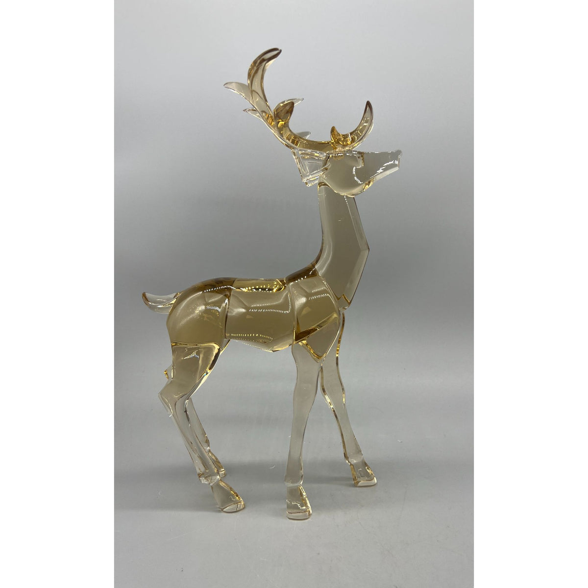 Vintage Amber & Clear Faceted Glass Reindeer Figurine  – Standing & Reclining Deer, 7.5" and 12" Sold Separatel