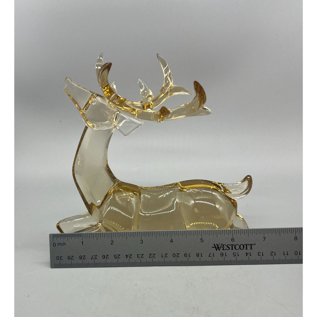 Vintage Amber & Clear Faceted Glass Reindeer Figurine  – Standing & Reclining Deer, 7.5" and 12" Sold Separatel