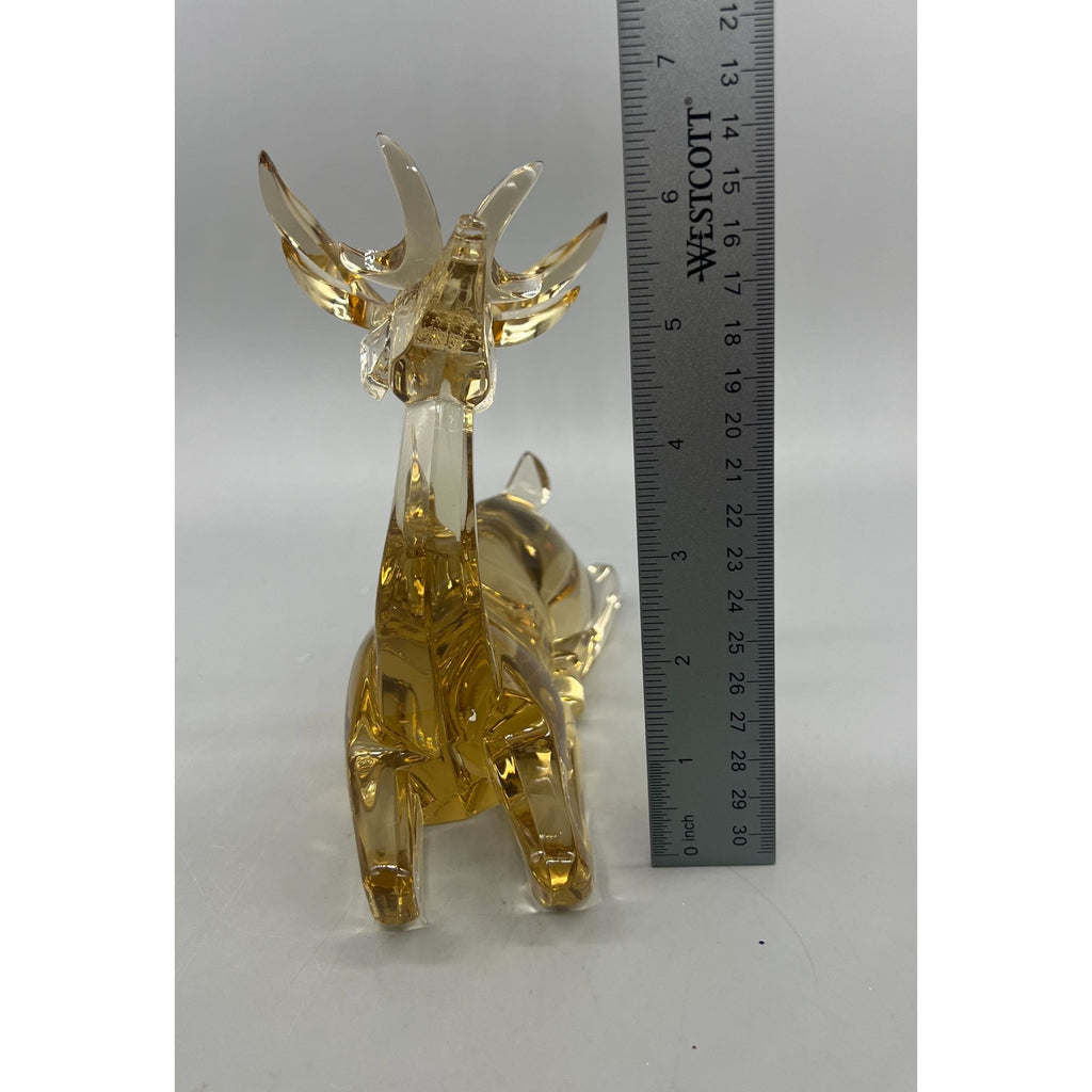Vintage Amber & Clear Faceted Glass Reindeer Figurine  – Standing & Reclining Deer, 7.5" and 12" Sold Separatel