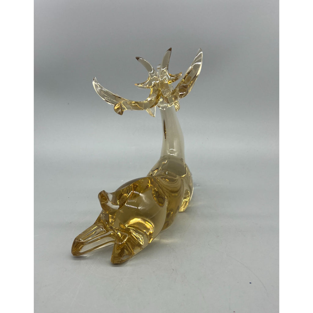 Vintage Amber & Clear Faceted Glass Reindeer Figurine  – Standing & Reclining Deer, 7.5" and 12" Sold Separatel
