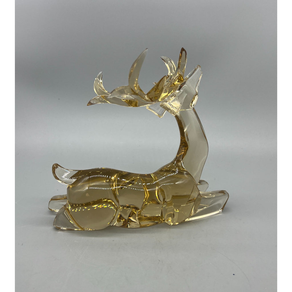 Vintage Amber & Clear Faceted Glass Reindeer Figurine  – Standing & Reclining Deer, 7.5" and 12" Sold Separatel