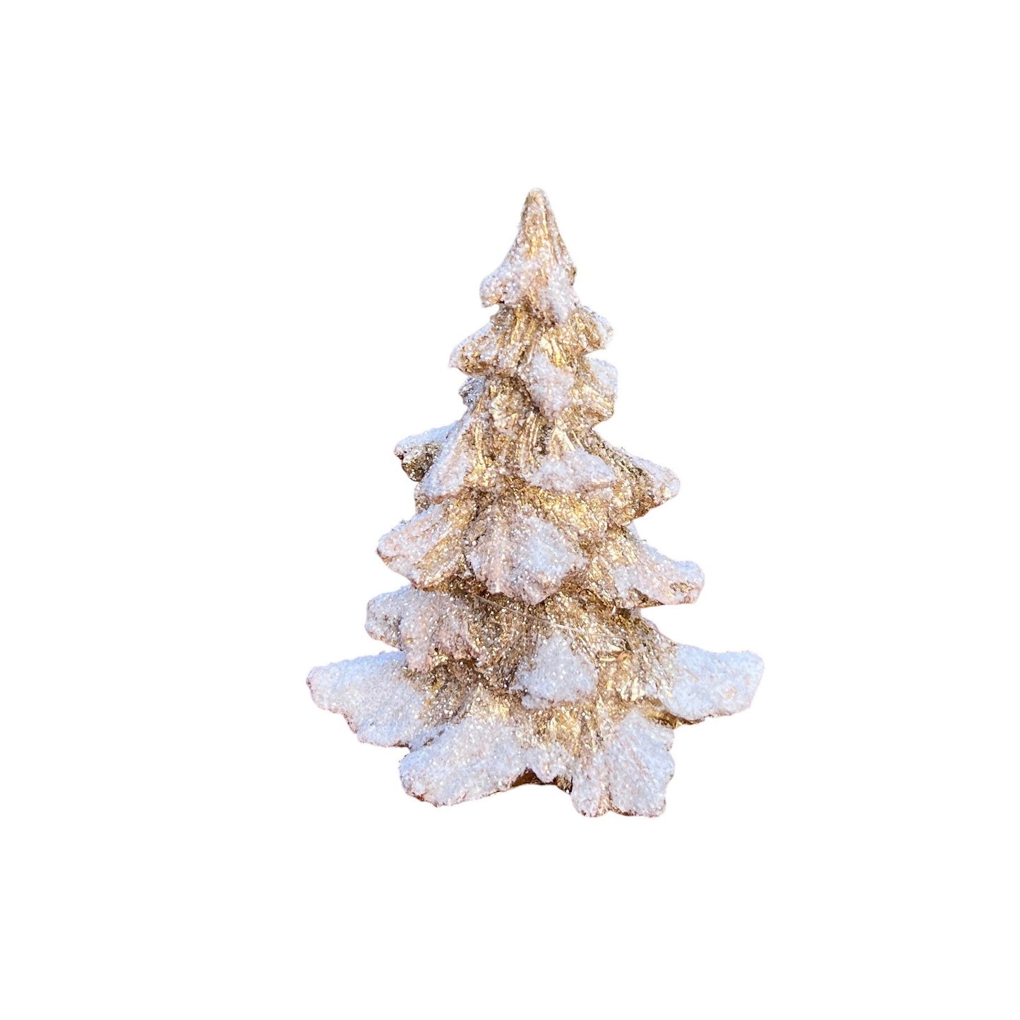 Glittery Gold & White Snow-Dusted Decorative Christmas Tree Figurine - 6.25” Tall