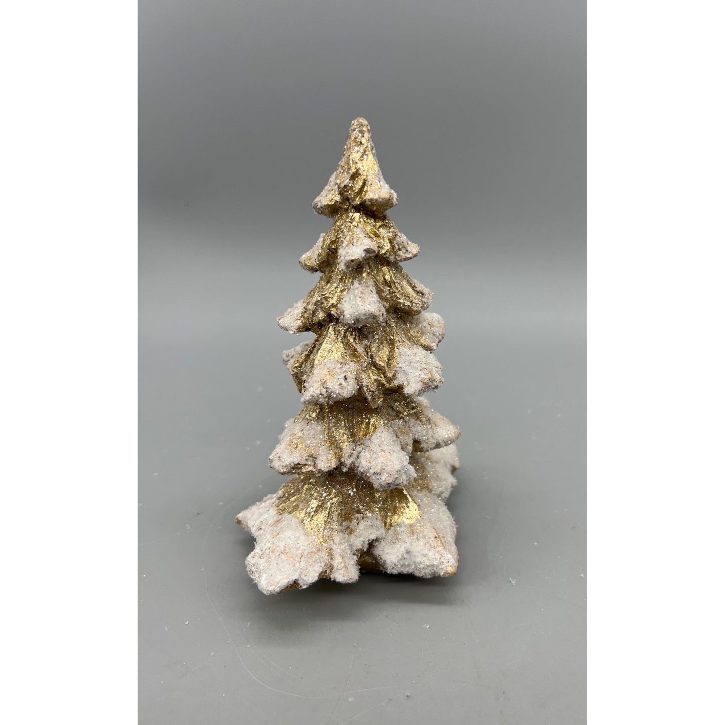 Glittery Gold & White Snow-Dusted Decorative Christmas Tree Figurine - 6.25” Tall