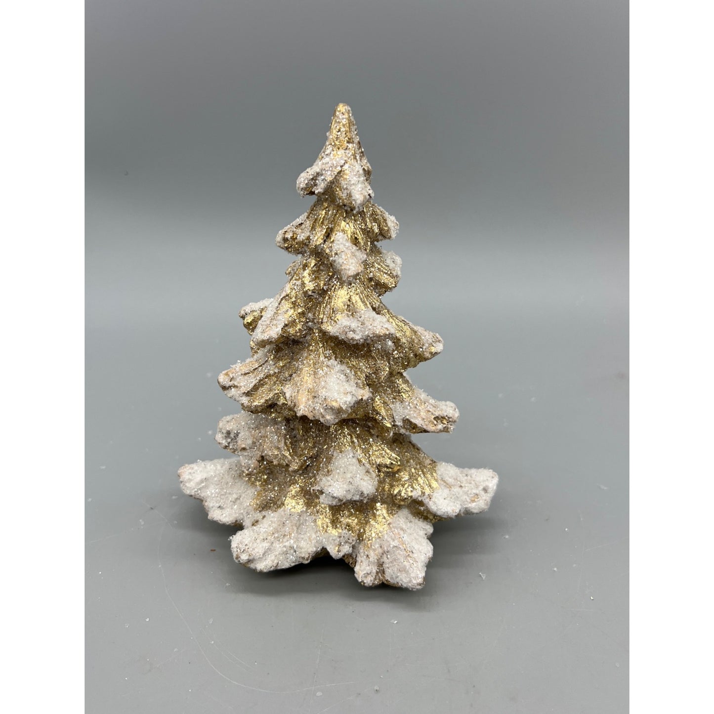 Glittery Gold & White Snow-Dusted Decorative Christmas Tree Figurine - 6.25” Tall