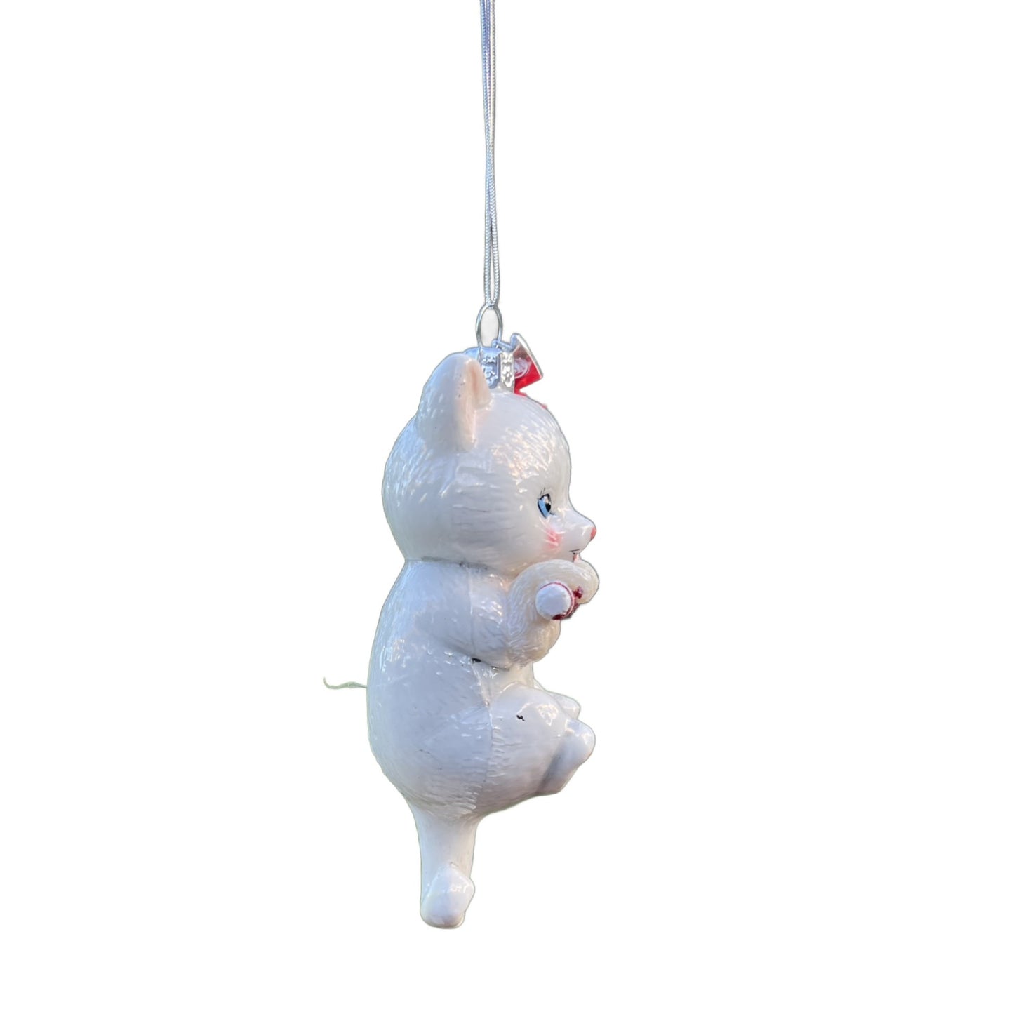 Kurt Adler Noble Gems 5" Gray Tabby Christmas Ornament Holding Candy Cane