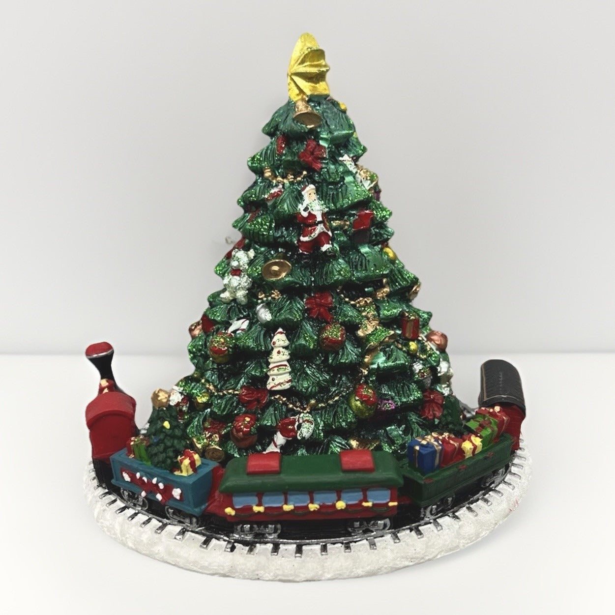 Animated Musical Green Christmas Tree with Train 6.25 Inch