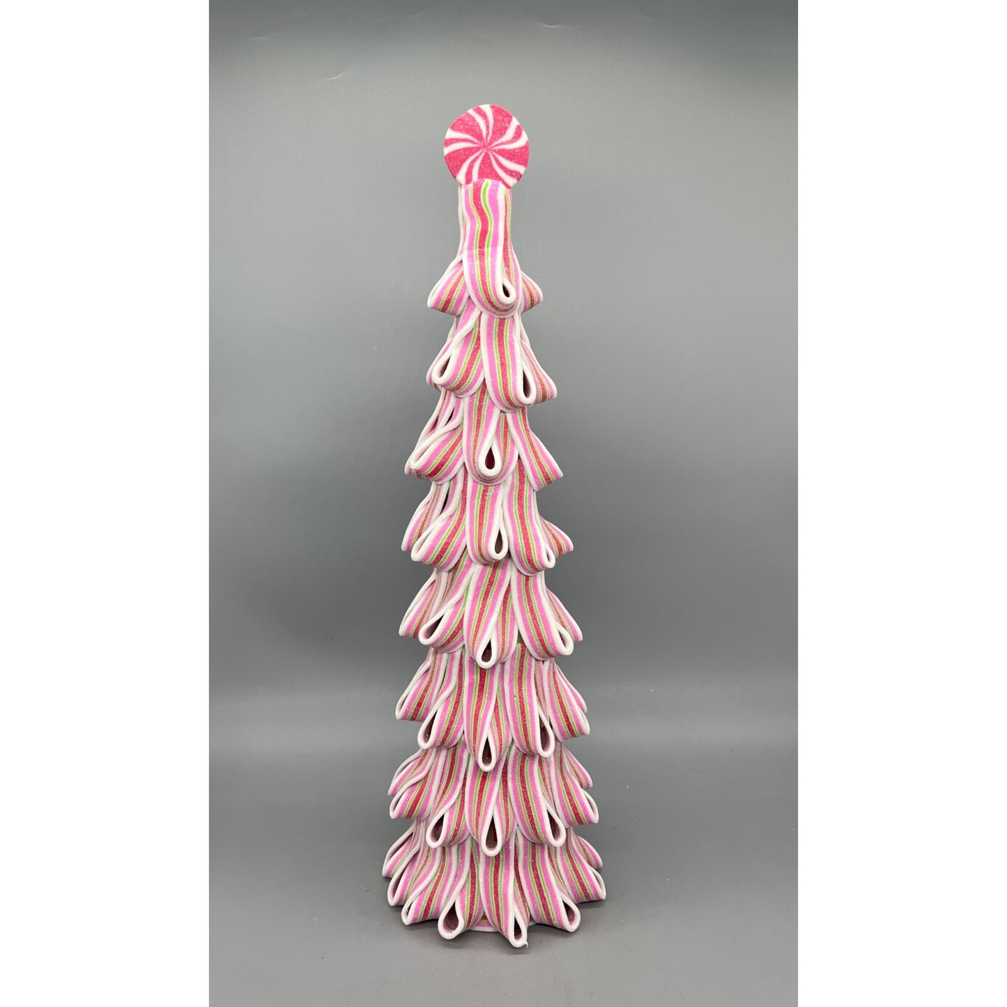 Pink & White Ribbon Candy Christmas Tree 18" Decorative Holiday Accent
