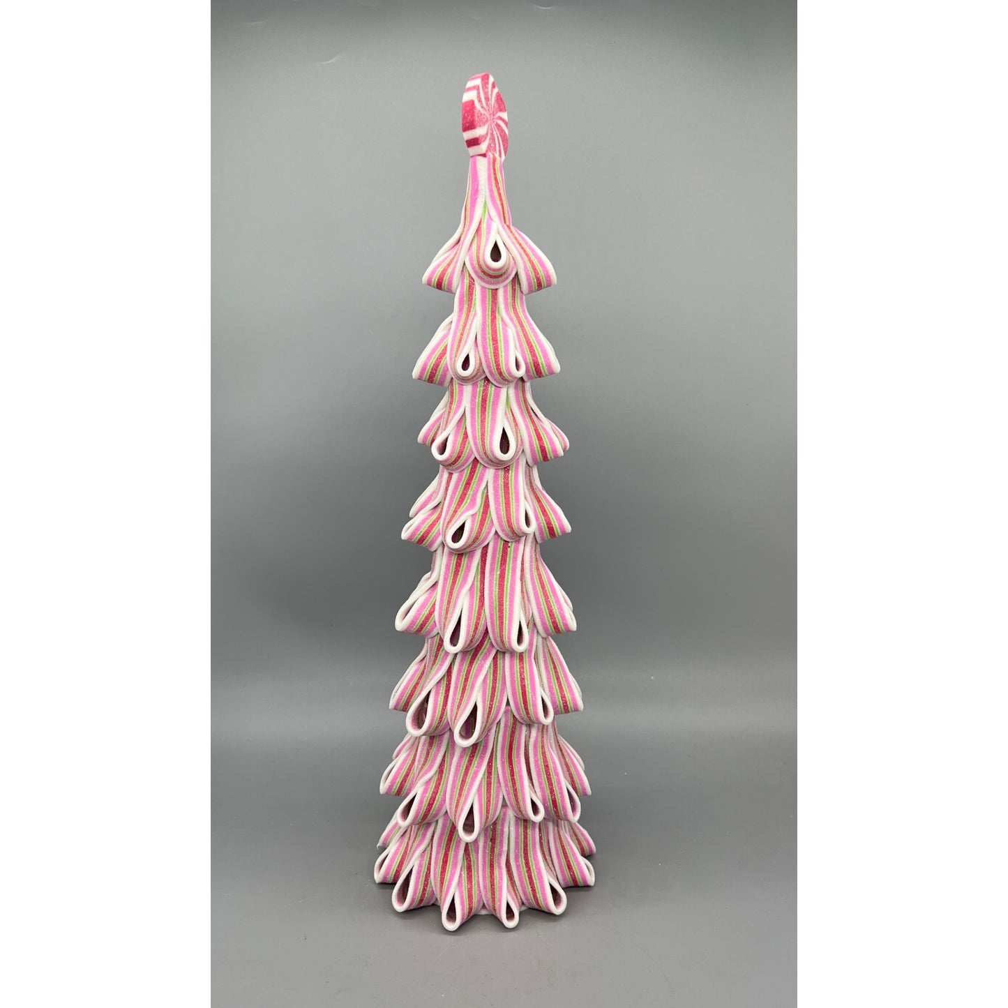 Pink & White Ribbon Candy Christmas Tree 18" Decorative Holiday Accent