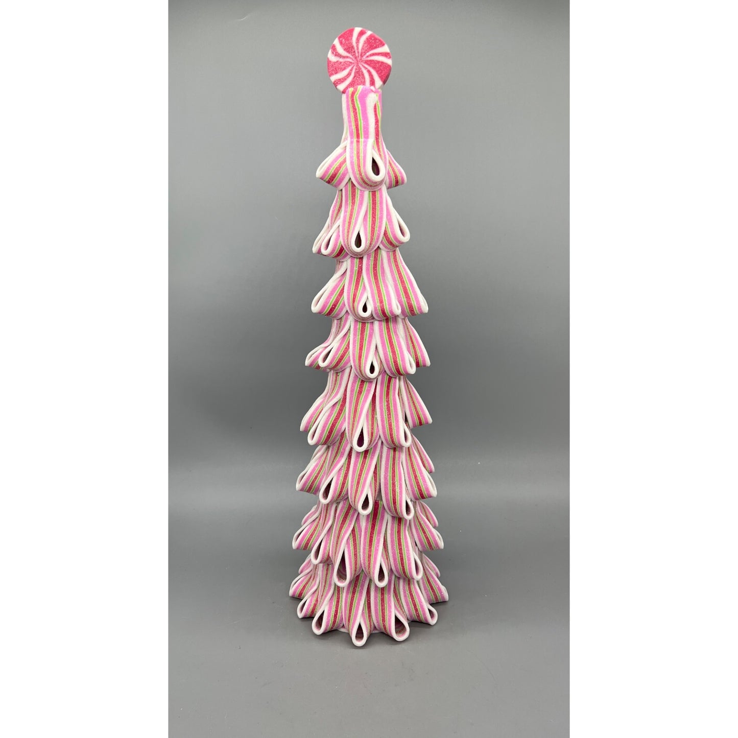 Pink & White Ribbon Candy Christmas Tree 18" Decorative Holiday Accent