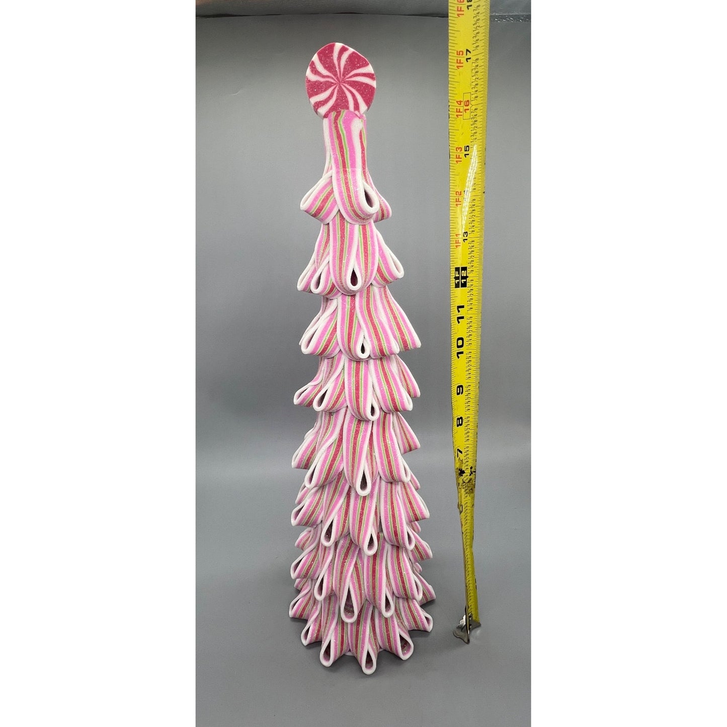 Pink & White Ribbon Candy Christmas Tree 18" Decorative Holiday Accent
