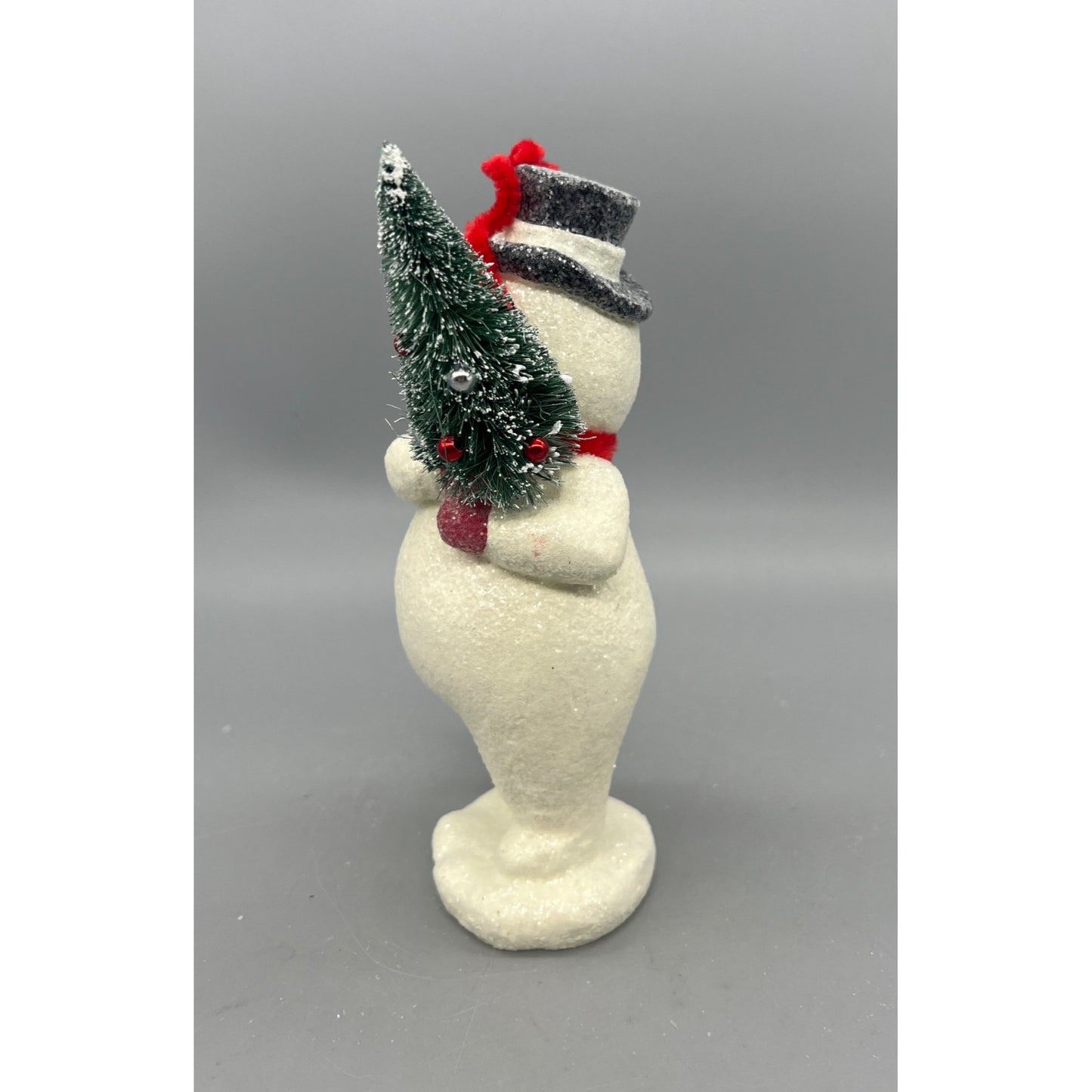 Glittered Snowman Figurine With Red Earmuffs Scarf & Christmas Tree Decoration