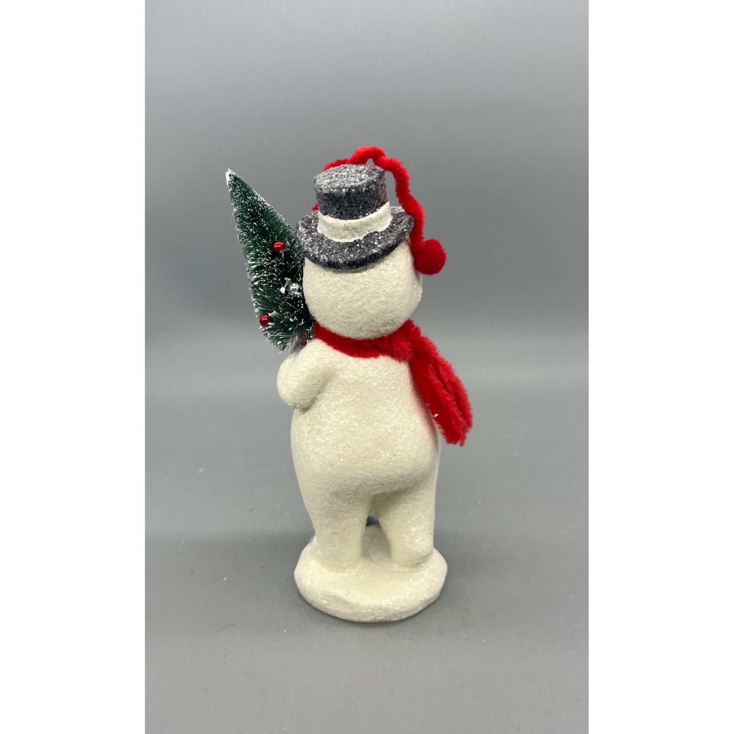 Glittered Snowman Figurine With Red Earmuffs Scarf & Christmas Tree Decoration