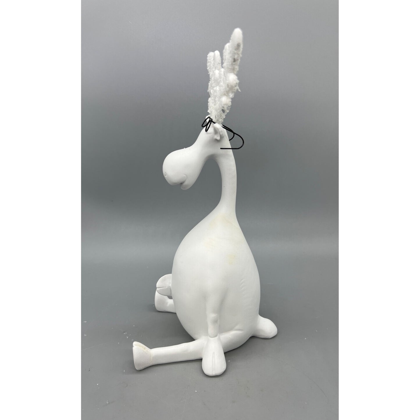 White Moose Figurine With Glasses & Sparkly Antlers - 10" Hand Decorated  Sculpture