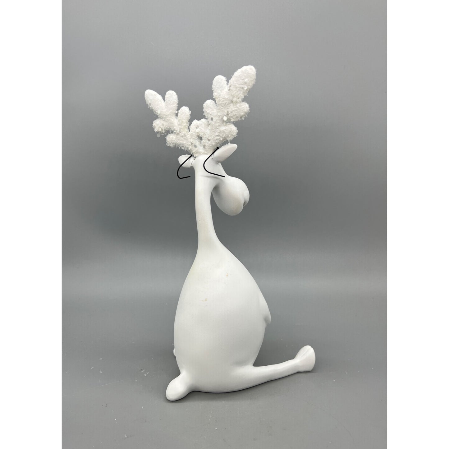 White Moose Figurine With Glasses & Sparkly Antlers - 10" Hand Decorated  Sculpture