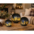 Lighted Glass Globe SET Christmas Decor, Illuminated Pine Tree Sphere Centerpiece, Rustic Winter Forest Tabletop LED Orbs, Holiday Decor