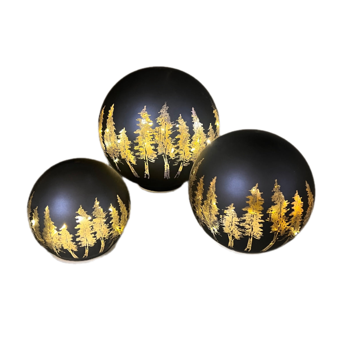 Lighted Glass Globe SET Christmas Decor, Illuminated Pine Tree Sphere Centerpiece, Rustic Winter Forest Tabletop LED Orbs, Holiday Decor