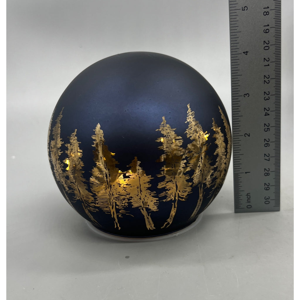 Lighted Glass Globe SET Christmas Decor, Illuminated Pine Tree Sphere Centerpiece, Rustic Winter Forest Tabletop LED Orbs, Holiday Decor