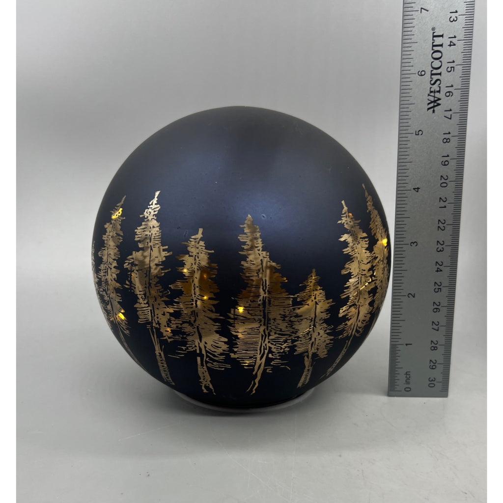 Lighted Glass Globe SET Christmas Decor, Illuminated Pine Tree Sphere Centerpiece, Rustic Winter Forest Tabletop LED Orbs, Holiday Decor