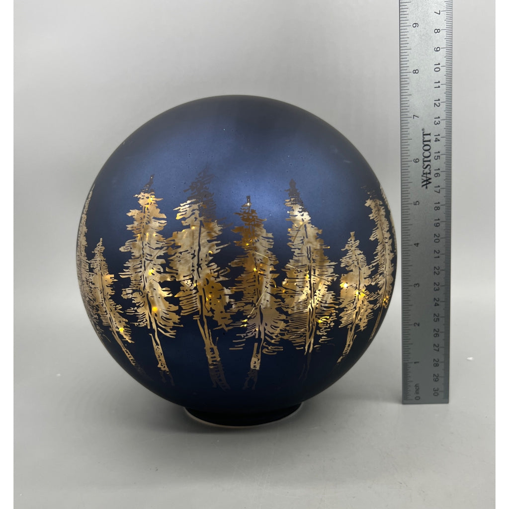 Lighted Glass Globe SET Christmas Decor, Illuminated Pine Tree Sphere Centerpiece, Rustic Winter Forest Tabletop LED Orbs, Holiday Decor