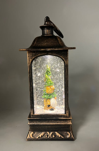 10.75 Bronze LED Lighted Gnome Stack Christmas Snow Globe Lantern