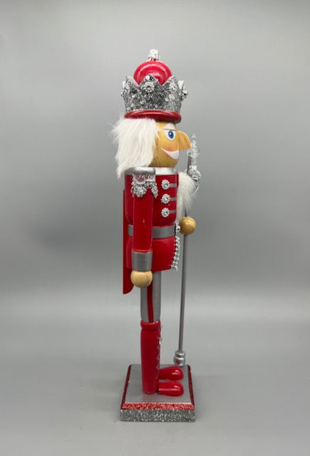 Kurt Adler 15-Inch Red and Silver Nutcracker King with Crown and Staff