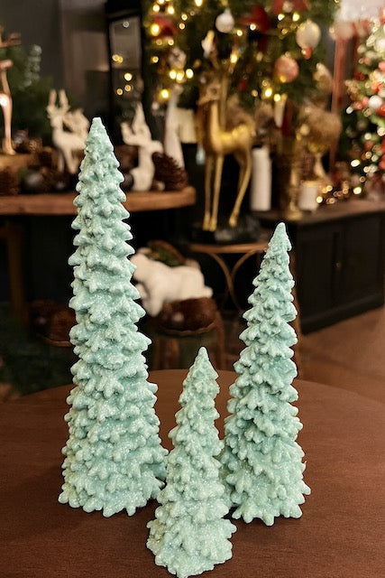 Melrose Frosted Seafoam Christmas Trees – Set of 3 (11", 9", 6") Holiday Decor