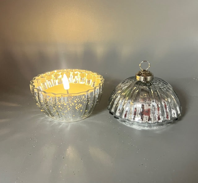 Silver Mercury Glass Ornament Candle with Lid – Holiday and Home Decor
