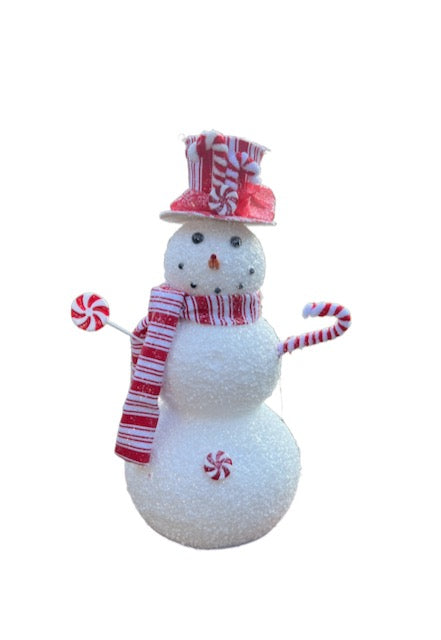 13" Peppermint Snowman Christmas Decoration – Styrofoam Holiday Tabletop Figure