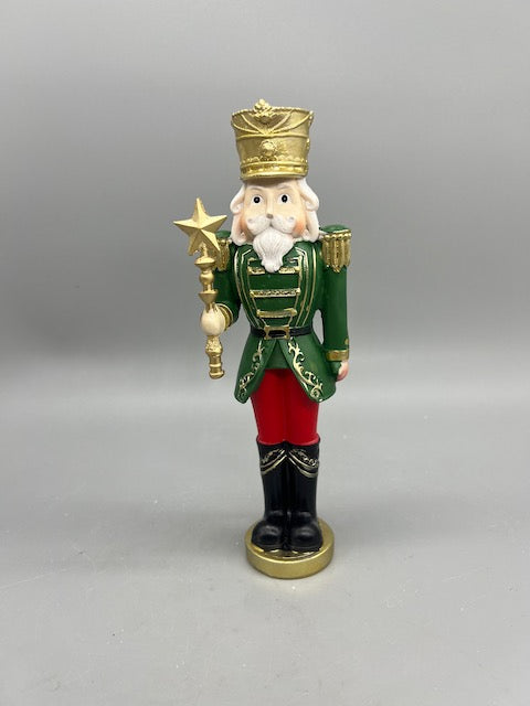 8-Inch Green and Red Nutcracker King with Gold Crown and Star Staff Christmas Figurine 97274