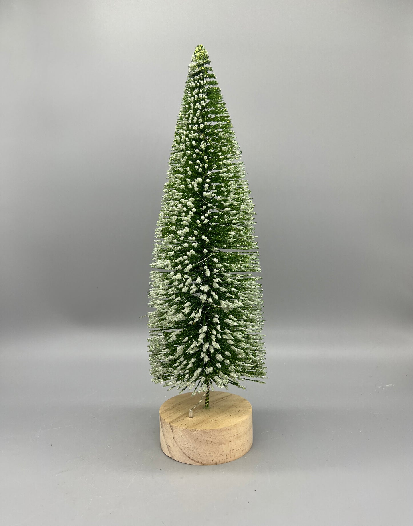 Light Up Bottle Brush Christmas Trees with Wood Base – Holiday Tabletop Décor