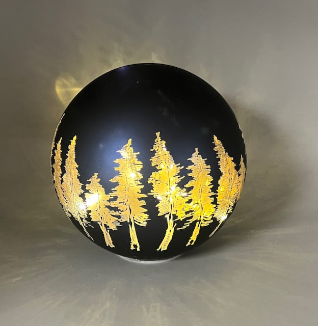 Set of 3 Midnight Blue Glass Light-Up Forest Scene Orbs with Timer
