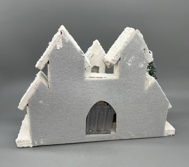 Light Up White Christmas House with Wreath and Snowy Trees – Holiday Tabletop Decor