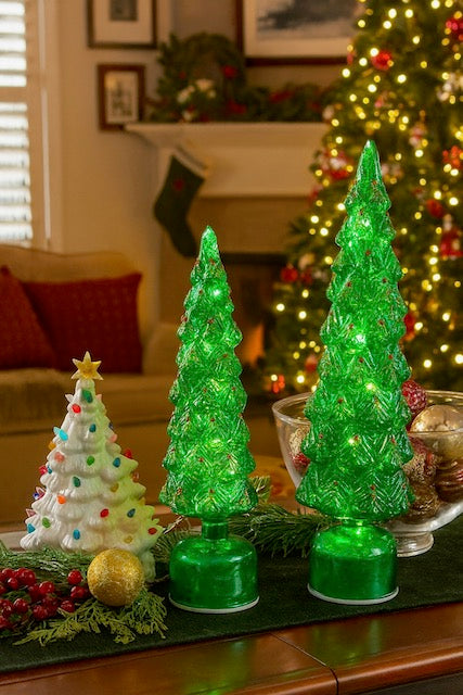 LED Rotating Green Christmas Tree – 19" or 16" Holiday Decoration, Sold Separately, 3 AA Batteries Not Included