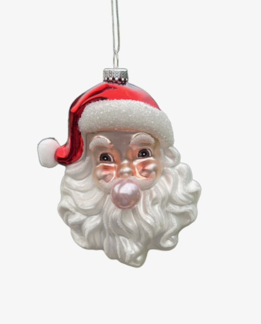 Kurt Adler 5.25 Inch Glass Santa Head with Bubble Gum Ornament T2290