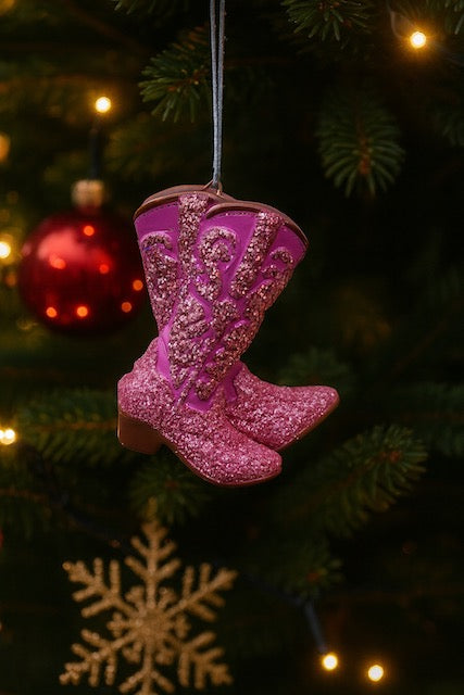 Kurt Adler Pink Glitter Cowboy Boots Ornament  T3720
