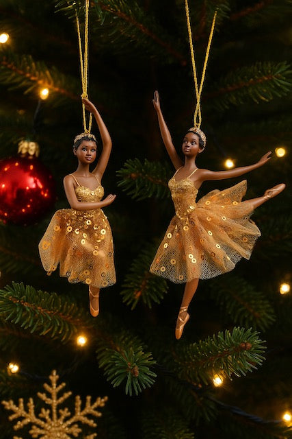 Kurt Adler African American Ballerina Ornament – Gold Sequin Ballet Dancer – Christmas Tree Décor – Sold Separately T3873