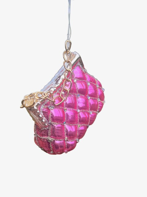 Kurt Adler 4.5" Glass Purse Ornaments – Pink and Silver Handbag Design (Sold Separately) T3693