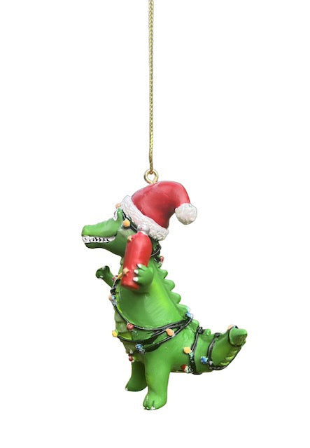 Kurt Adler 3.5" Alligator Christmas Ornament – Santa Hat with Lights or Beach Ball (Sold Separately)