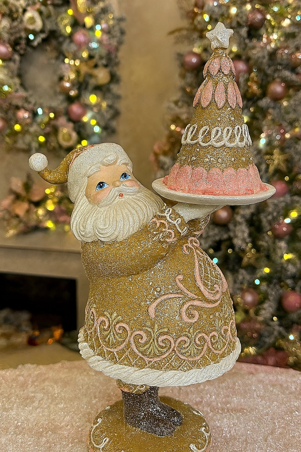 December Diamonds 16" Santa Claus Holding Gingerbread Christmas Tree Figurine