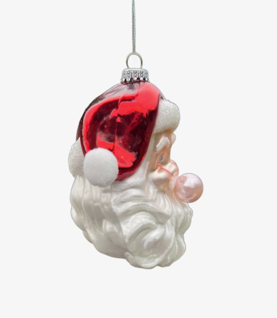 Kurt Adler 5.25 Inch Glass Santa Head with Bubble Gum Ornament T2290