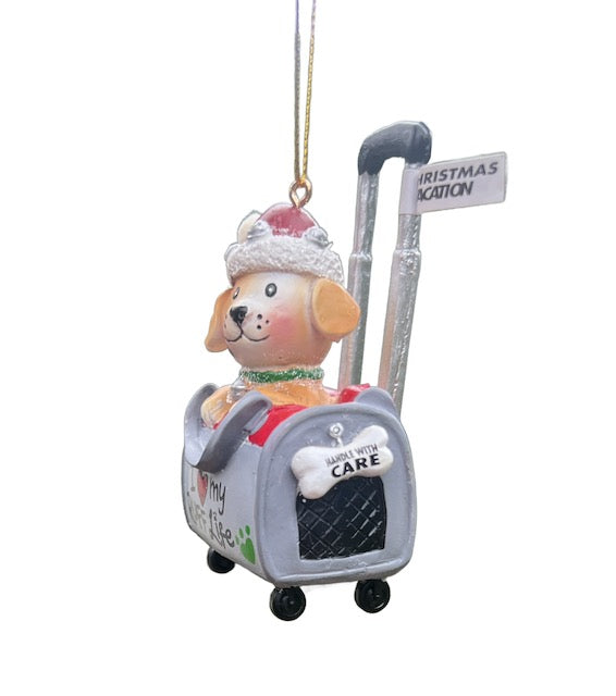 Kurt Adler 3.5" Dog Suitcase Ornaments – Spoiled Rotten & Ruff Life Christmas Travel Decor F4492