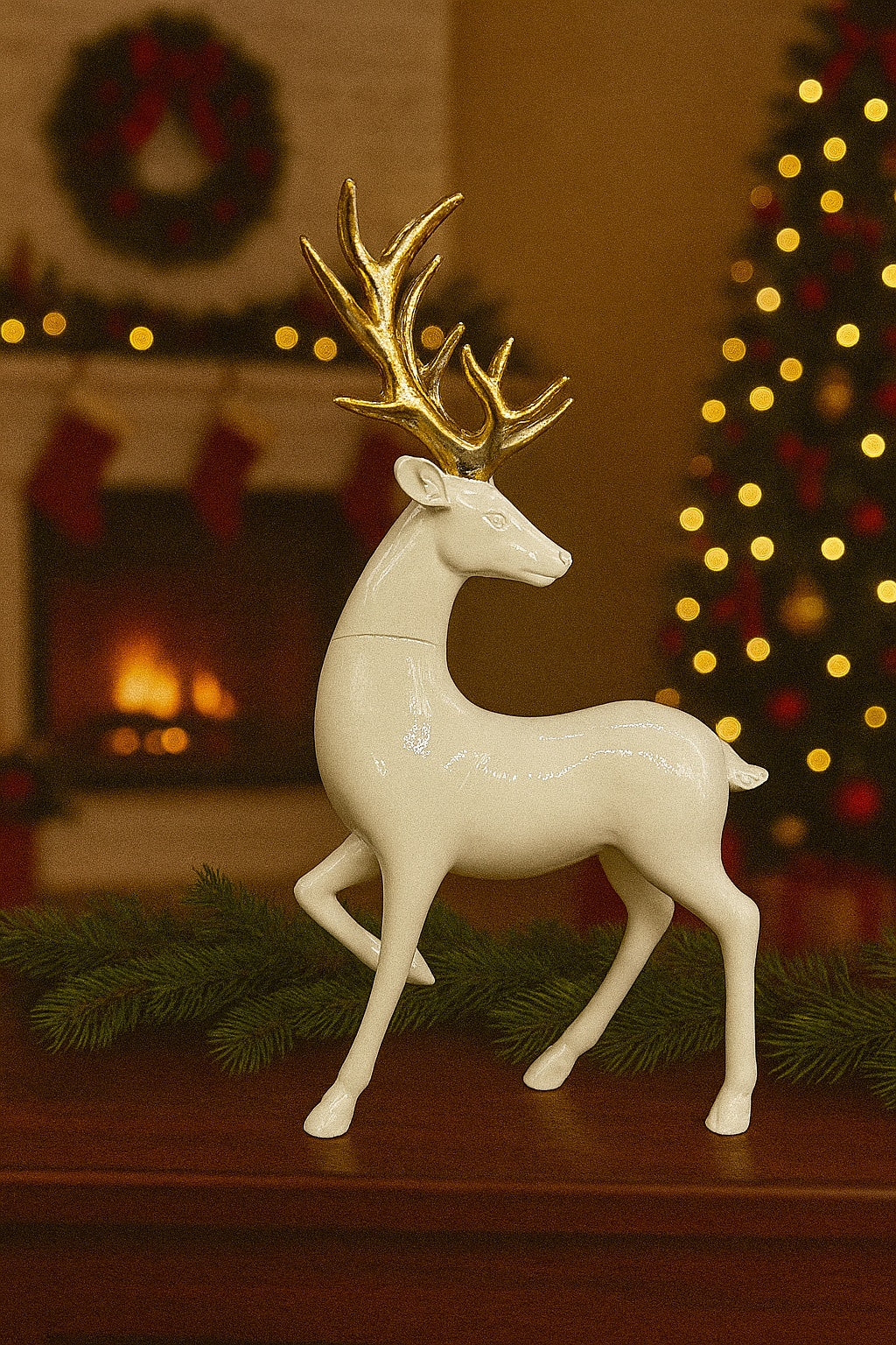 White Reindeer with Gold Antlers Christmas Decoration 8.5" - 12.5"  Sold Seperately