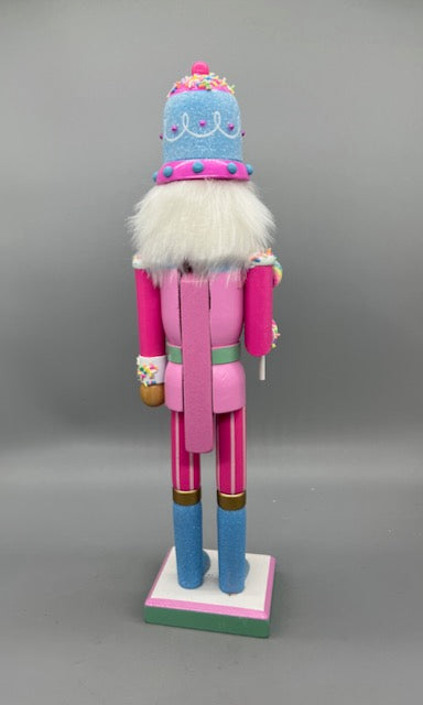 Kurt Adler 15-Inch Candyland Nutcracker with Lollipop – Pink and Blue Holiday Decoration F2280