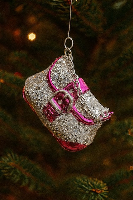 Kurt Adler 4.5" Glass Purse Ornaments – Pink and Silver Handbag Design (Sold Separately) T3693