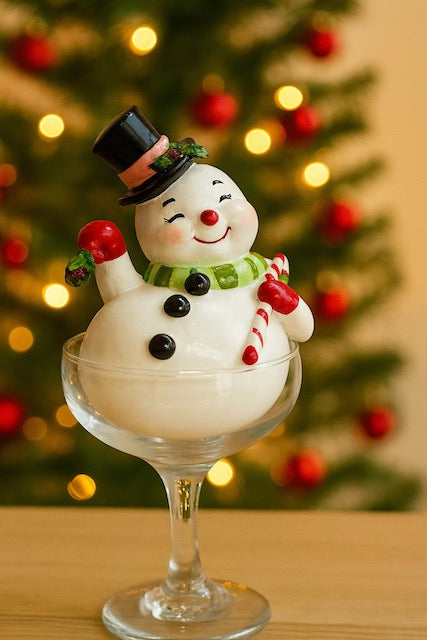 December Diamonds Christmas Carousel Retro Snowman in Martini Glass