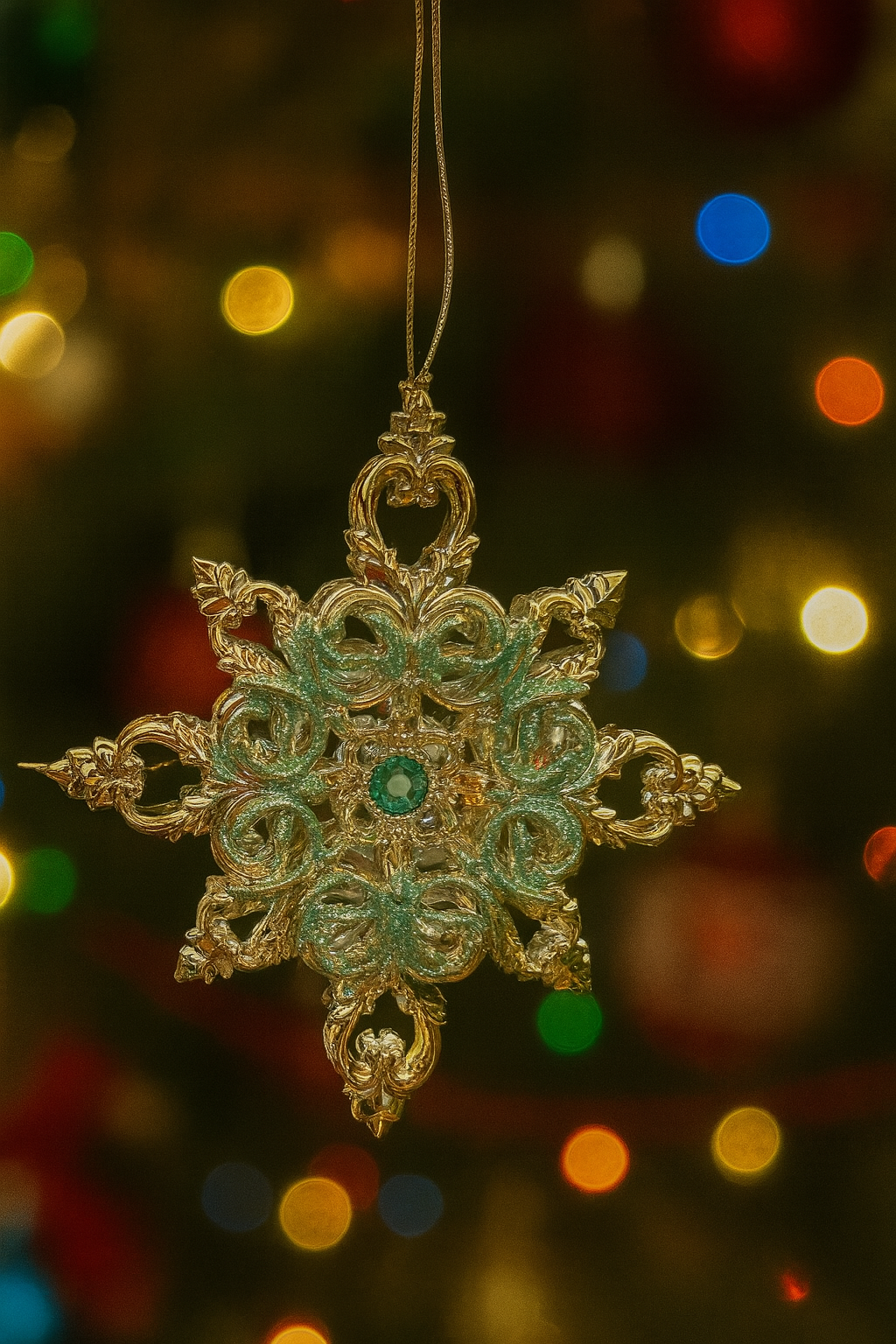 Kurt Adler  5" Aqua / Gold Snowflake Ornament T3741